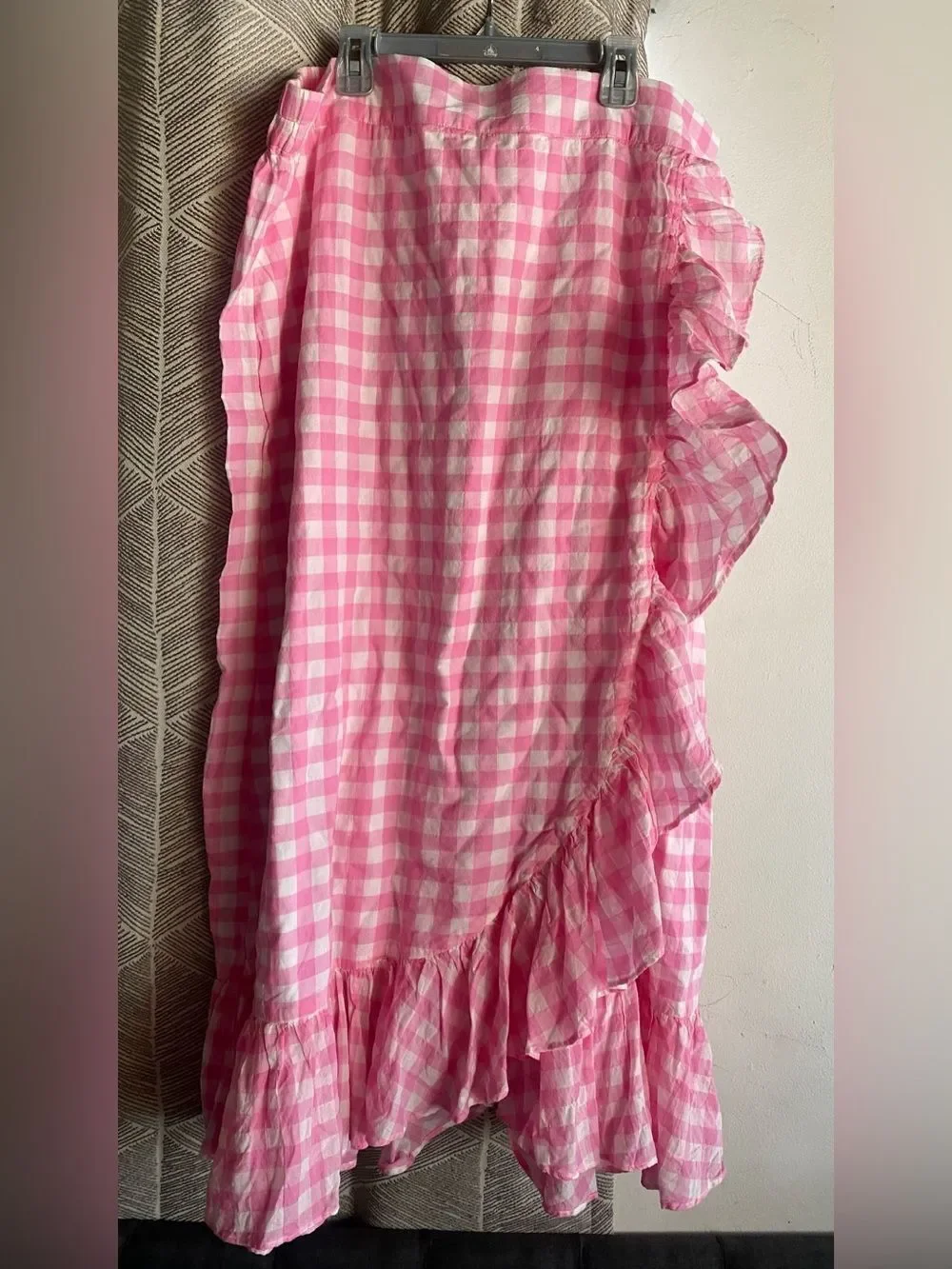 J. Crew Pink and White Gingham Elastic-Waist Skirt Sz XXL